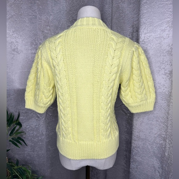 NEW English Factory Cable Knit Puff Sleeve Sweater Top in Lemon Sz S - Picture 4 of 9